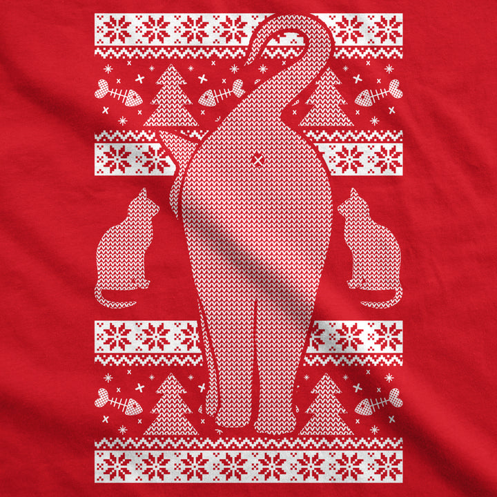 Womens Festive Cat Butt Ugly Christmas Sweater T Shirt Funny Holiday Party Tee Image 2