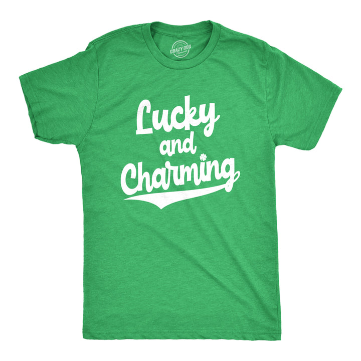 Mens Lucky And Charming T Shirt Novelty Saint Patricks Day Irish Clover Tee Image 1