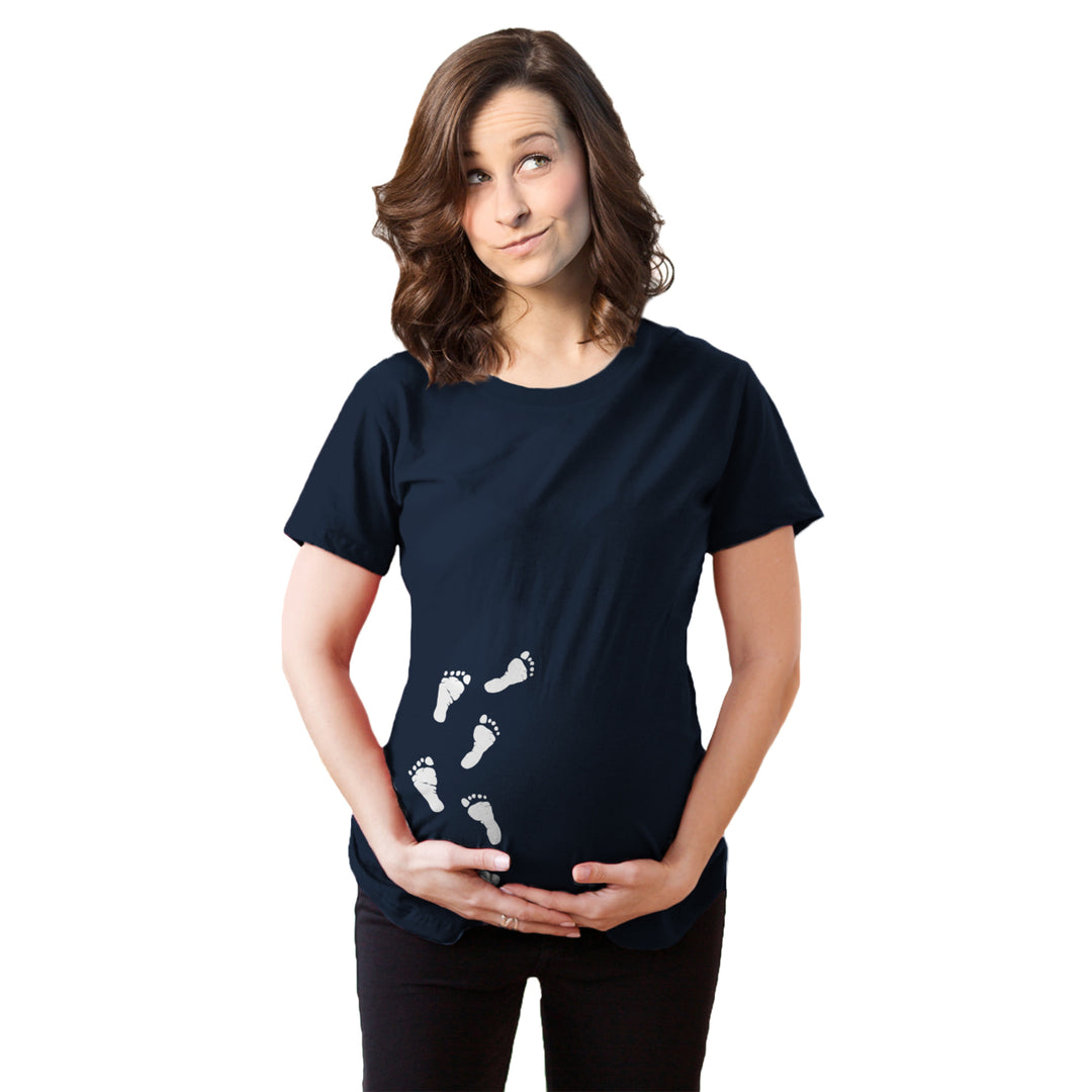 Maternity Baby Bump Footprints T Shirt Funny Cute Graphic Pregnancy Tee Image 1