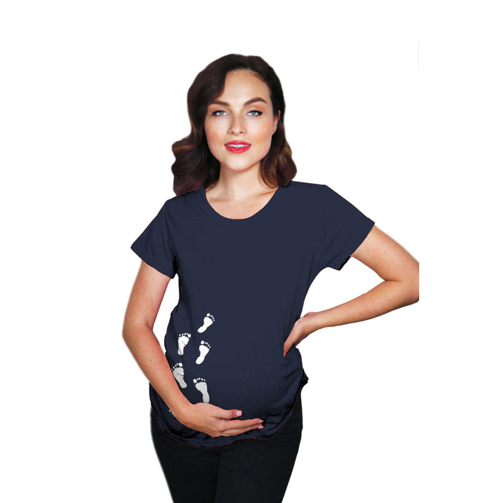 Maternity Baby Bump Footprints T Shirt Funny Cute Graphic Pregnancy Tee Image 2