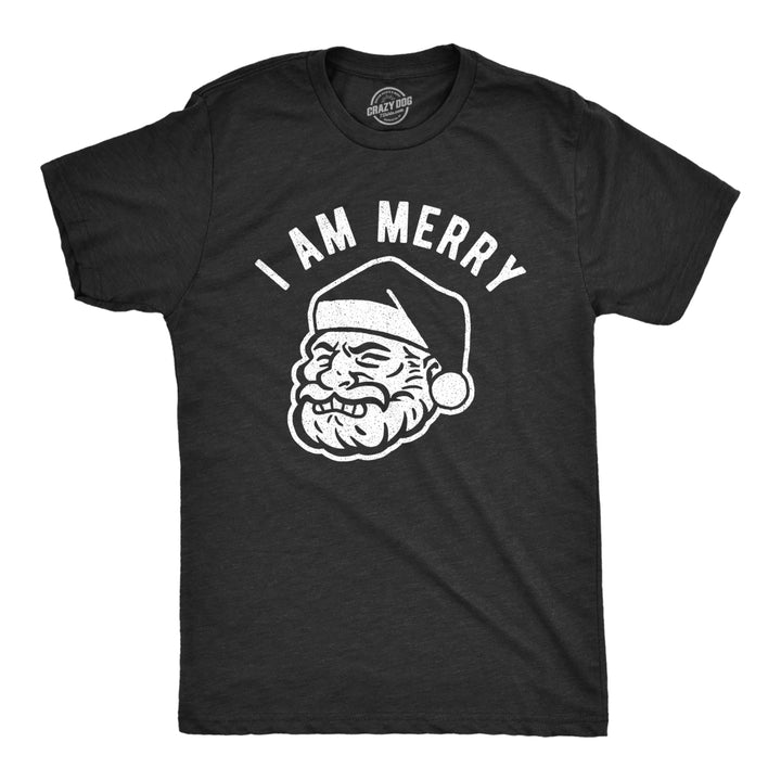 Mens I Am Merry Tshirt Funny Santa Claus Face Graphic Novelty Vintage Tee Image 1