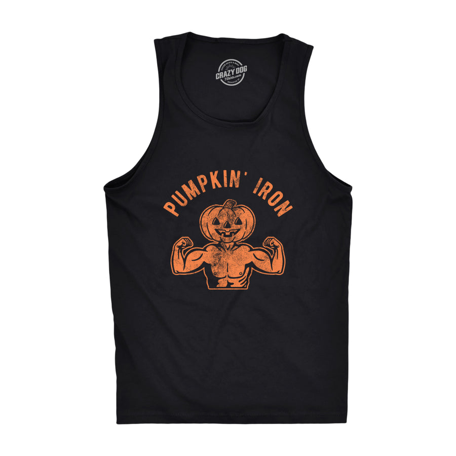 Pumpkin Iron Mens Fitness Tank Funny Halloween Workout Fitness Jack-O-Lantern Graphic Tanktop Image 1