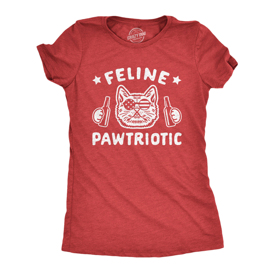 Womens Feline Pawtriotic Tshirt Funny Pet Cat 4th of July Graphic Novelty Tee Image 1