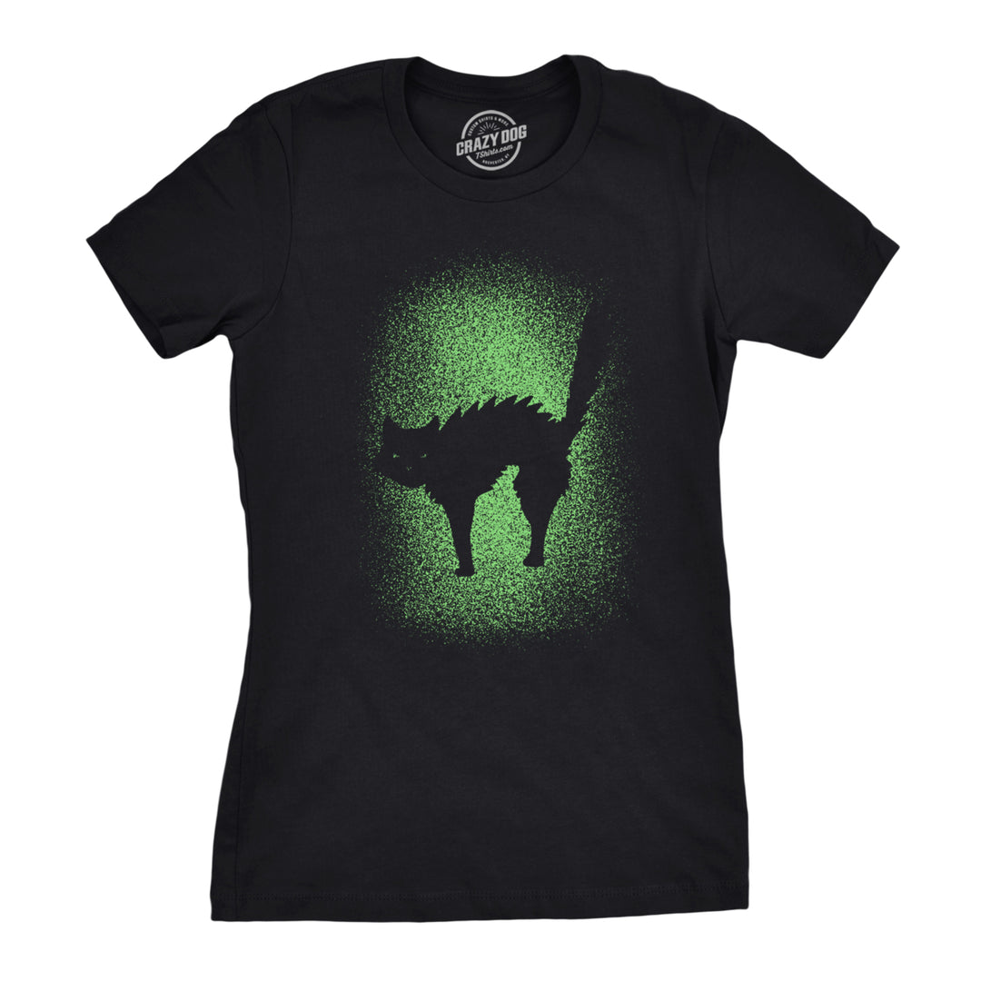 Womens Glowing Cat Glow In The Dark Cool Halloween T Shirt Funny Kitty Tee Image 1