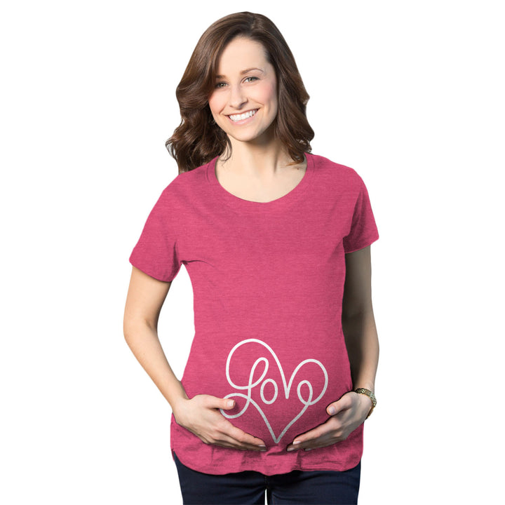 Maternity Love Script Heart Tshirt Cute Adorable Bump Pregnancy Tee Image 1