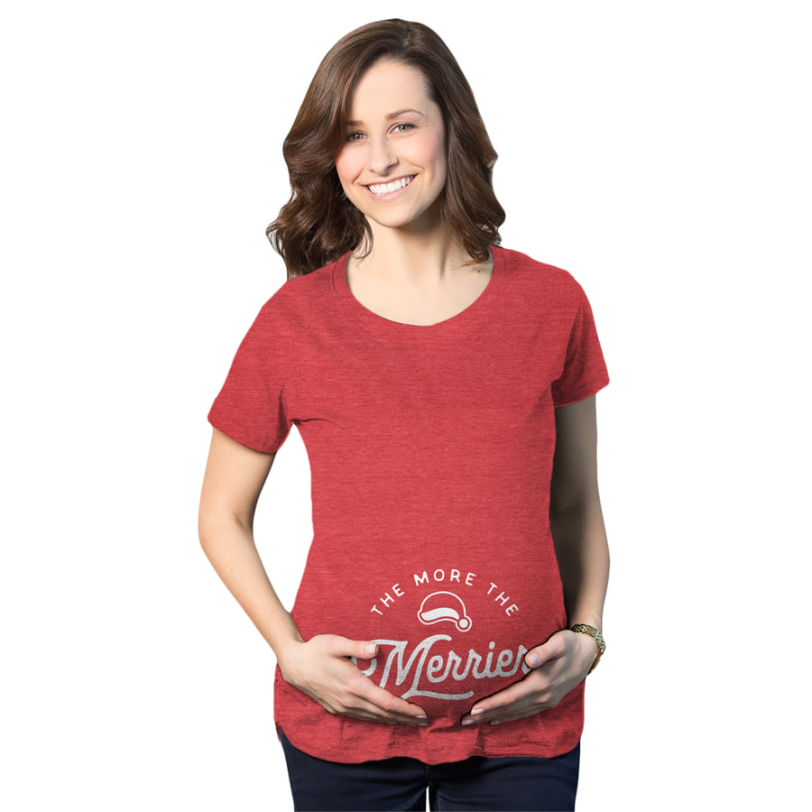 Maternity The More The Merrier Tshirt Funny Christmas Baby Pregnancy Announcement Tee Image 1