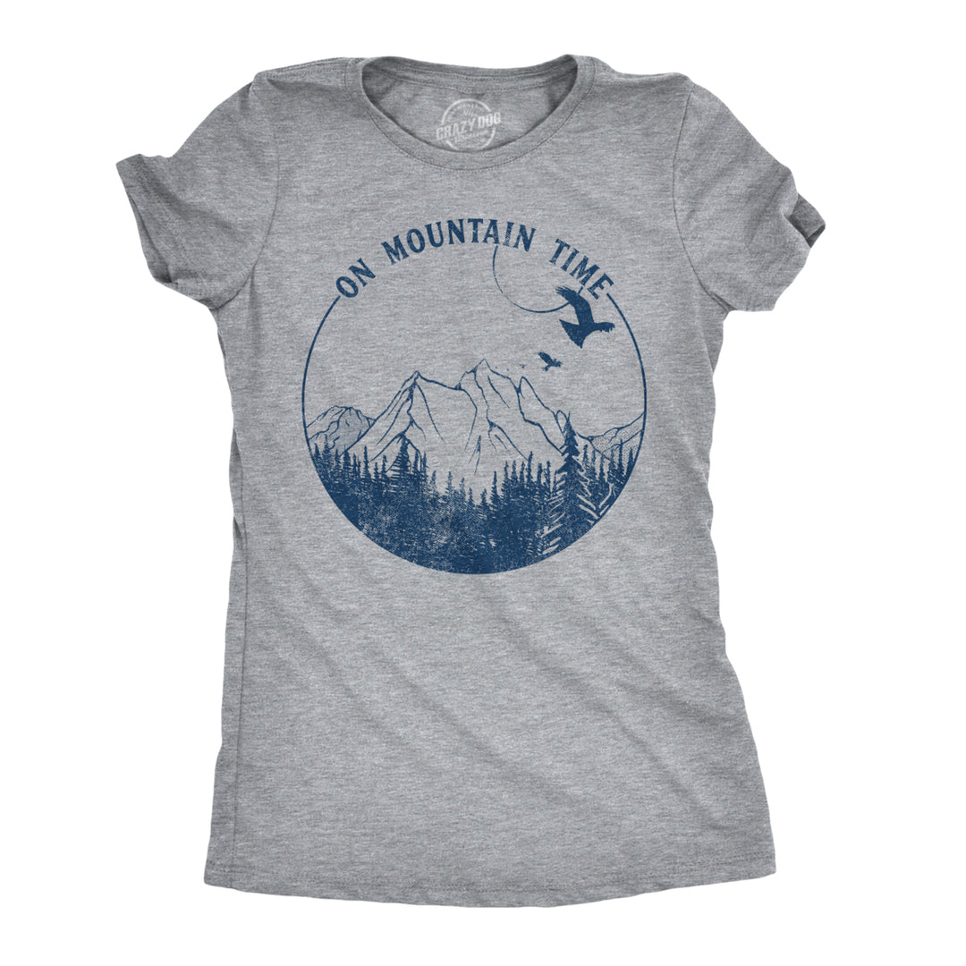 Womens On Mountain Time Tshirt Cute Outdoor Camping Tee For Ladies Image 1