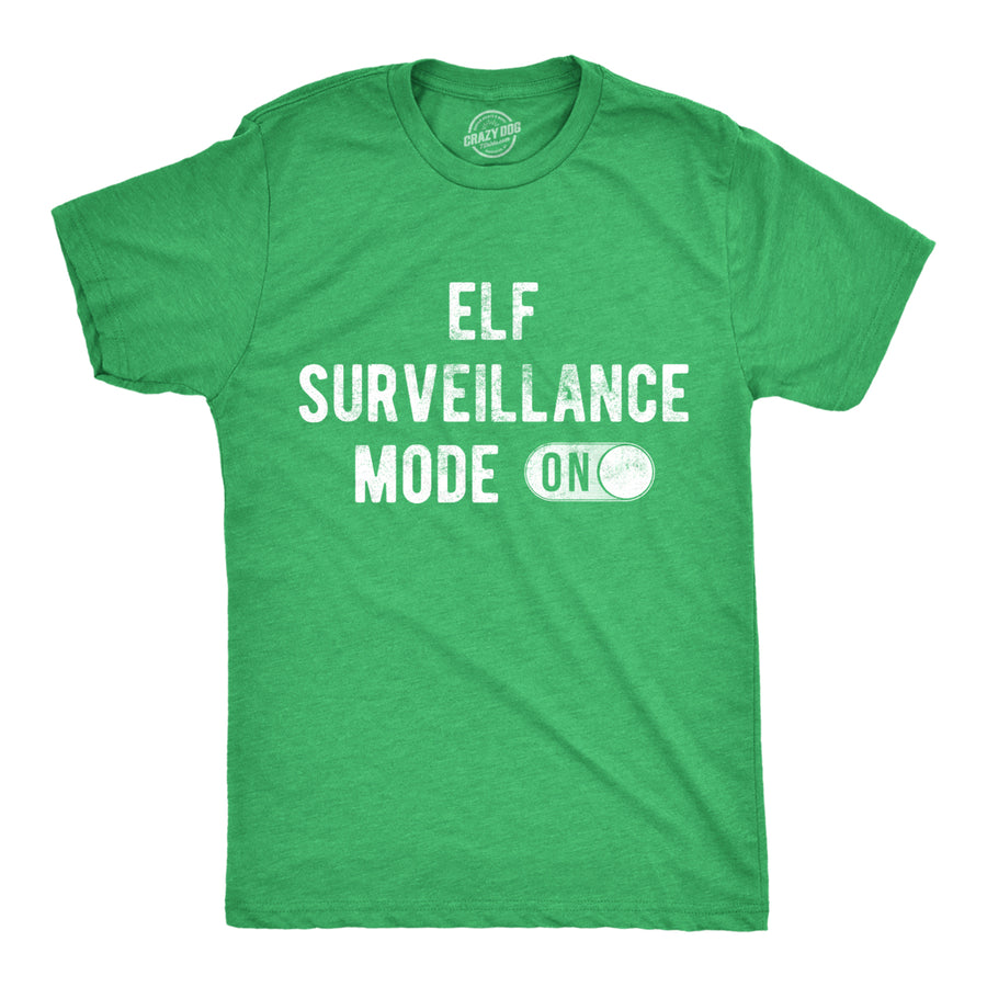 Mens Elf Surveillance Mode On Tshirt Funny Christmas Party Santas Helper Graphic Tee Image 1