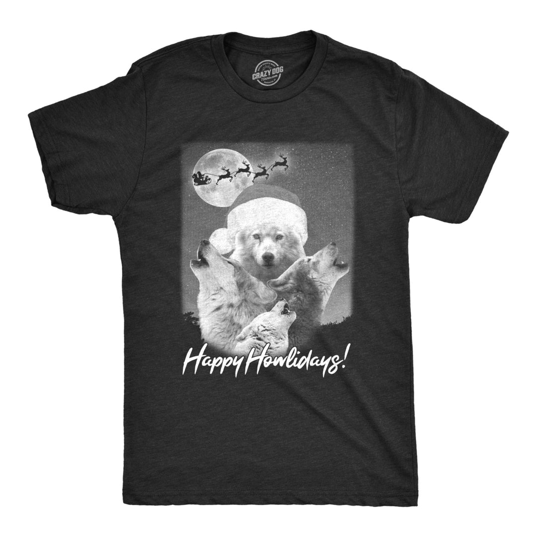 Mens Happy Howlidays Tshirt Funny Dog Wolf Print Christmas Tee Image 1