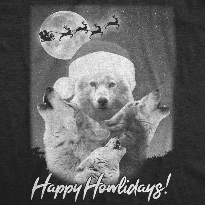 Mens Happy Howlidays Tshirt Funny Dog Wolf Print Christmas Tee Image 2