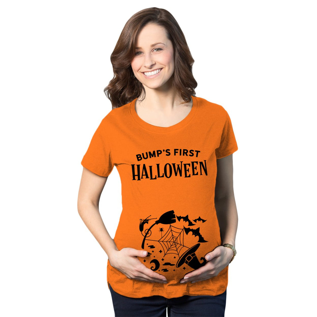 Maternity Bumps First Halloween Pregnancy Tshirt Spooky October Tee For Ladies Image 1