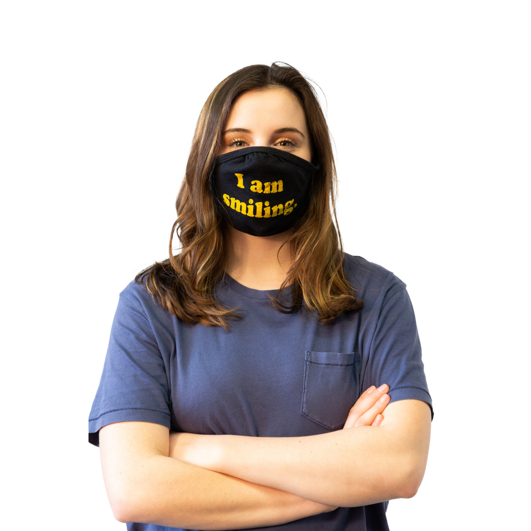 I Am Smiling Face Mask Funny Happy Face Novelty Graphic Nose And Mouth Covering Image 6