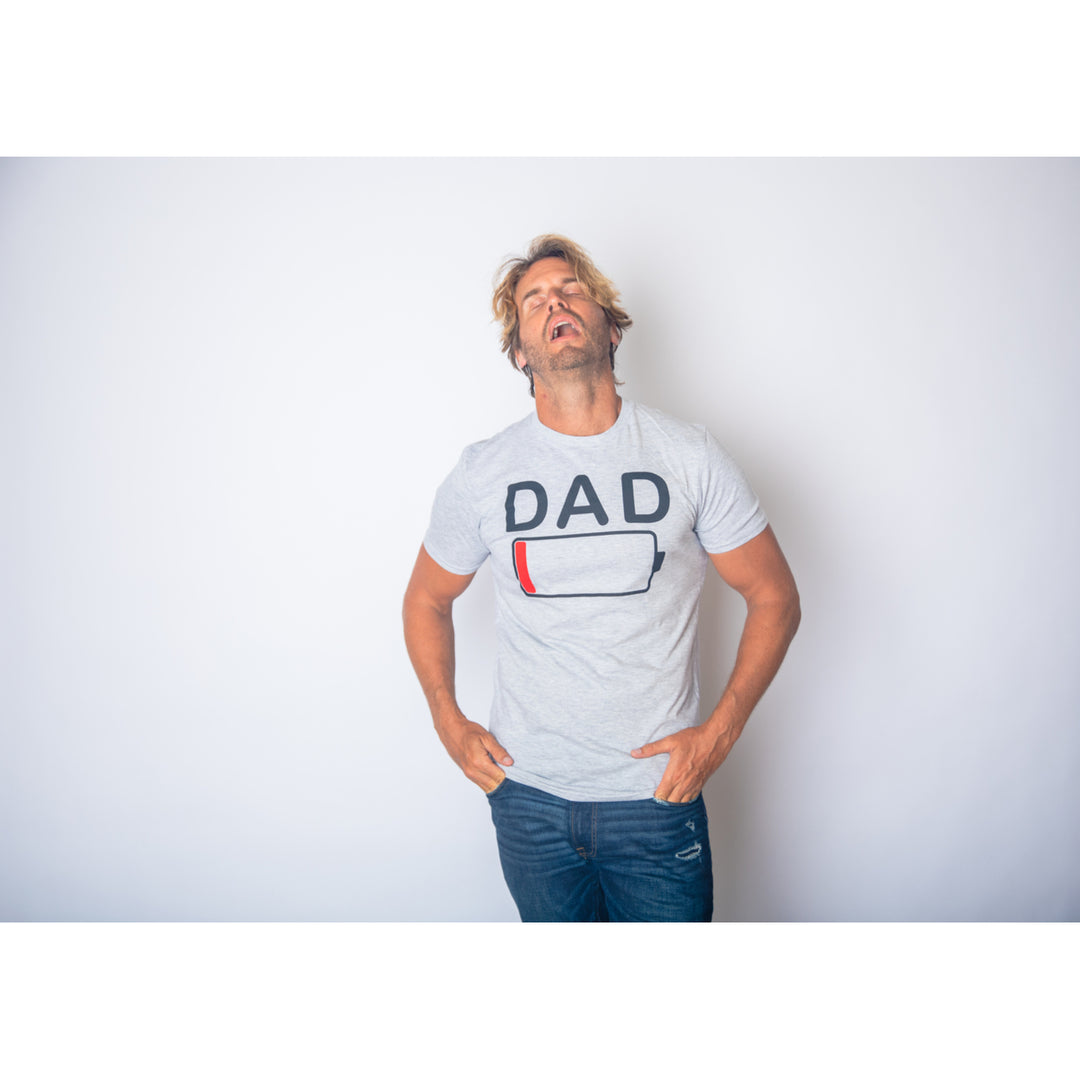 Mens Dad Battery Low Funny Sarcastic Graphic Tired Parenting Fathers Day T Shirt Image 4