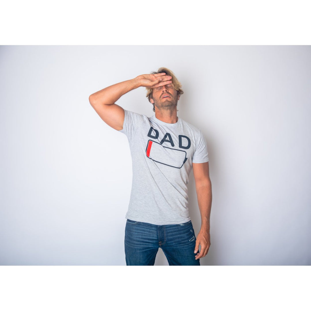 Mens Dad Battery Low Funny Sarcastic Graphic Tired Parenting Fathers Day T Shirt Image 4