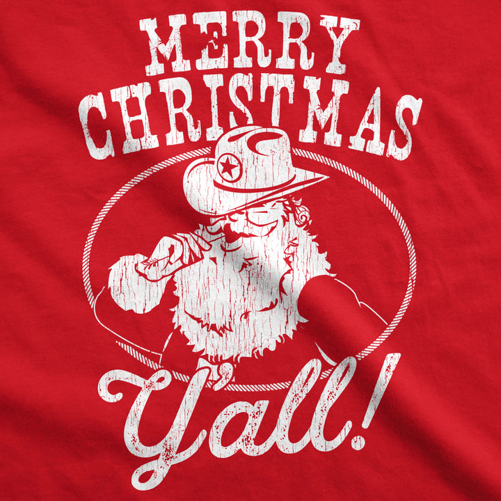 Mens Merry Christmas Yall Tshirt Funny Cowboy Santa Claus Christmas Tee Image 2