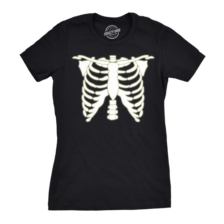 Womens Glowing Skeleton Tshirt Rib Cage Cool Halloween Glow In The Dark Tee Image 1