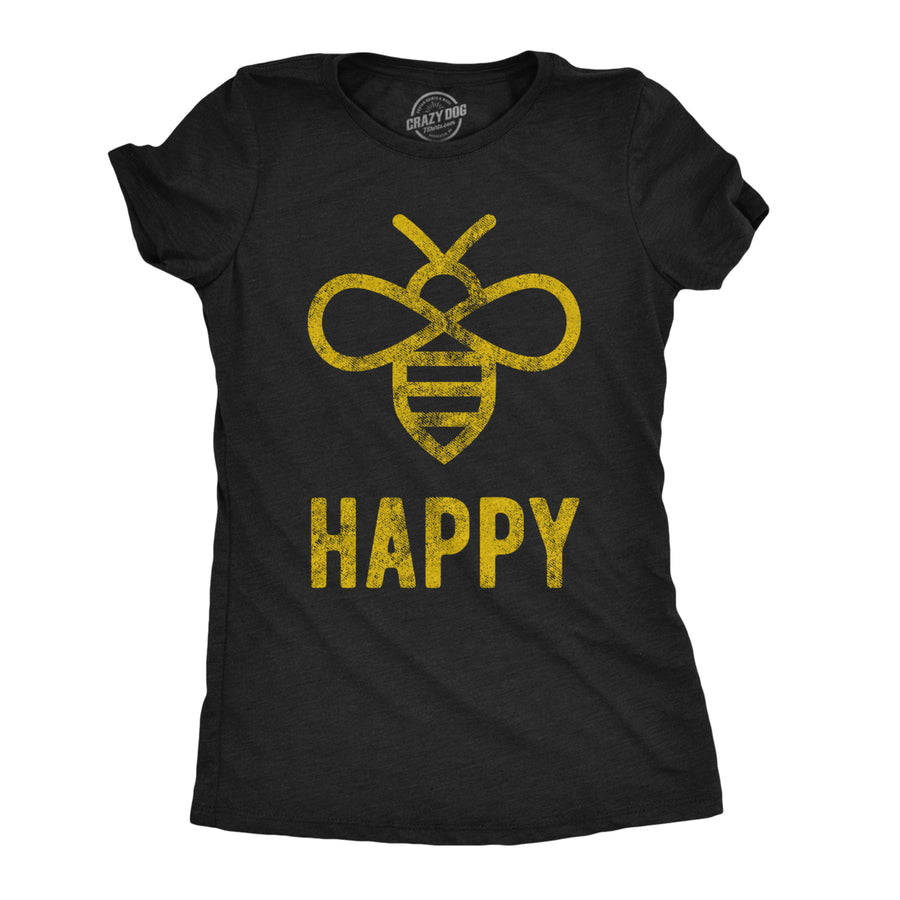 Womens Bee Happy T shirt Funny Vintage Graphic Honey Bumblebee Dad Joke Humor Image 1