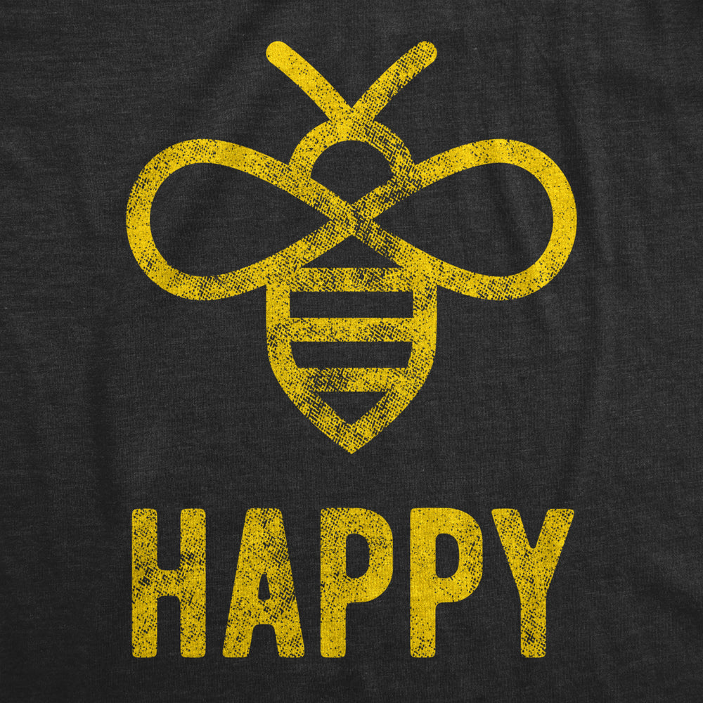 Womens Bee Happy T shirt Funny Vintage Graphic Honey Bumblebee Dad Joke Humor Image 2