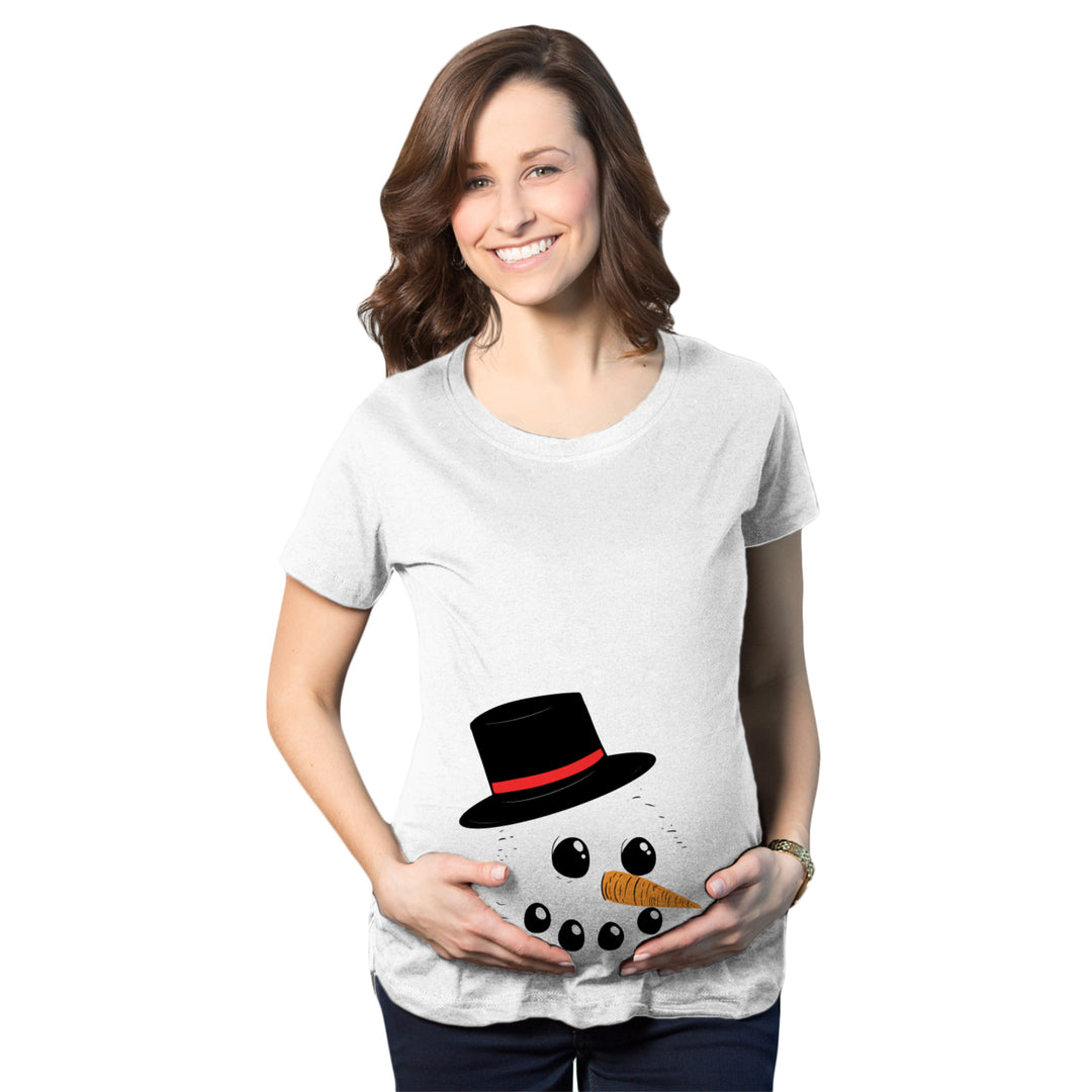 Maternity Snowman Face Announcement Pregnancy Funny Christmas Pregnancy T shirt Image 1