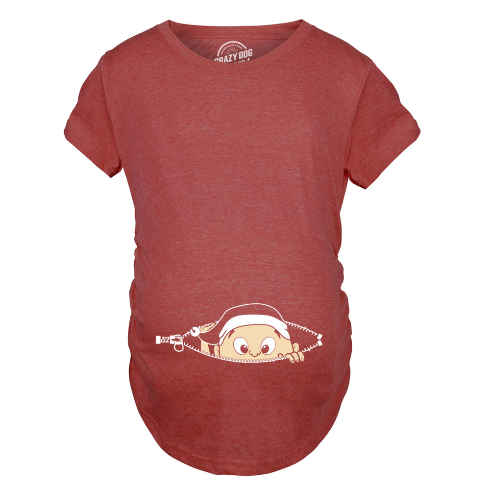 Maternity Christmas Baby Peeking Elf Funny T shirt Announcement Pregnancy Bump Image 2