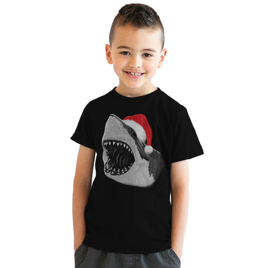 Youth Santa Jaws Funny Holiday Shark Christmas Cool Novelty T shirt for Kids Image 1