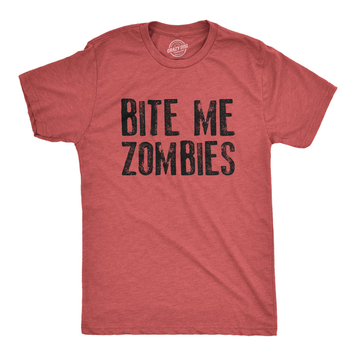 Mens Bite Me Zombies Tshirt Funny Undead Halloween Party Costume Novelty Graphic Tee Image 1