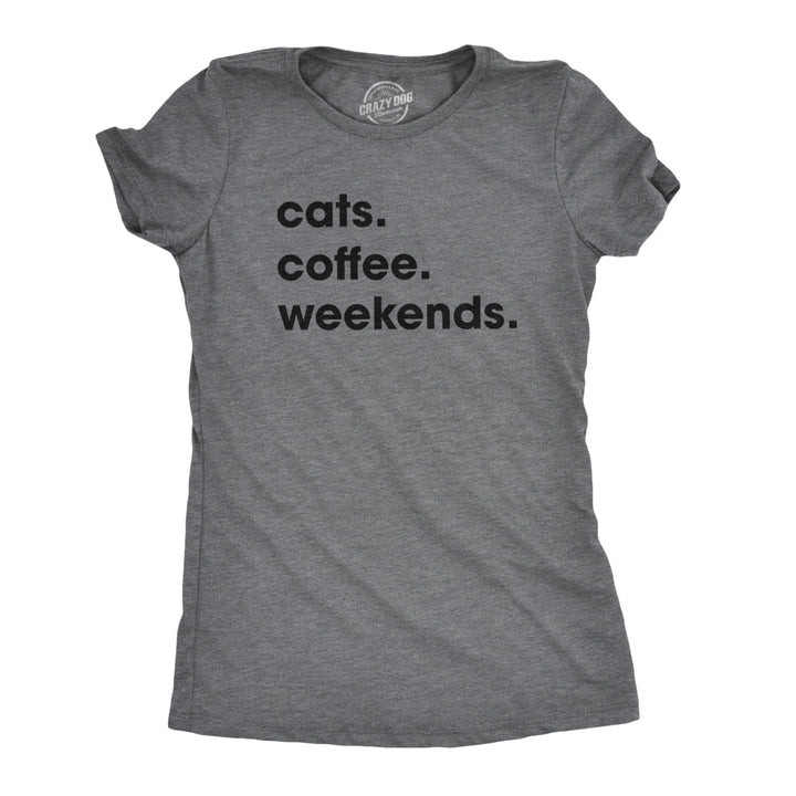 Womens Cats Coffee Weekend T Shirt Cat Mom Tee Addicted to Caffeine Top Image 1