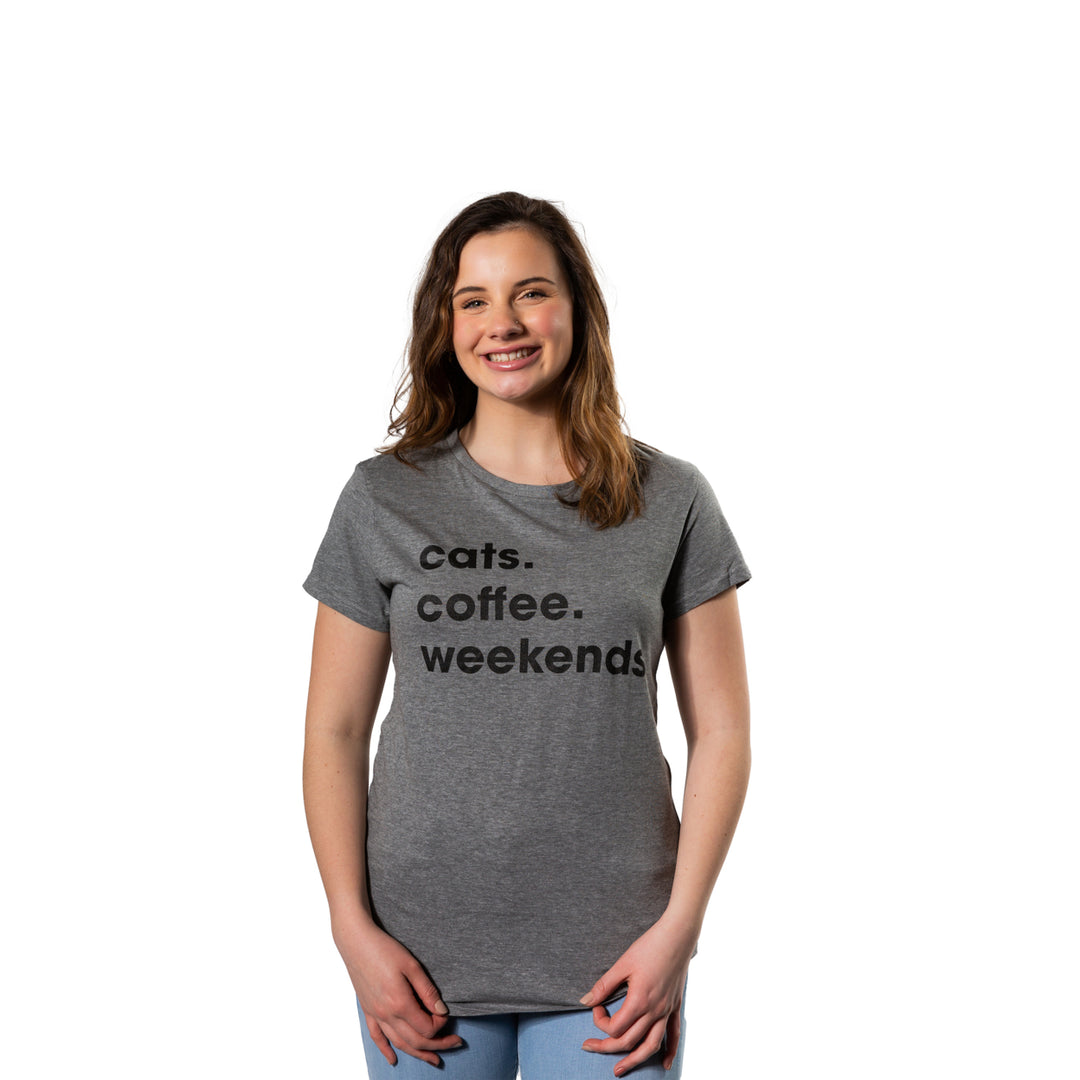 Womens Cats Coffee Weekend T Shirt Cat Mom Tee Addicted to Caffeine Top Image 4