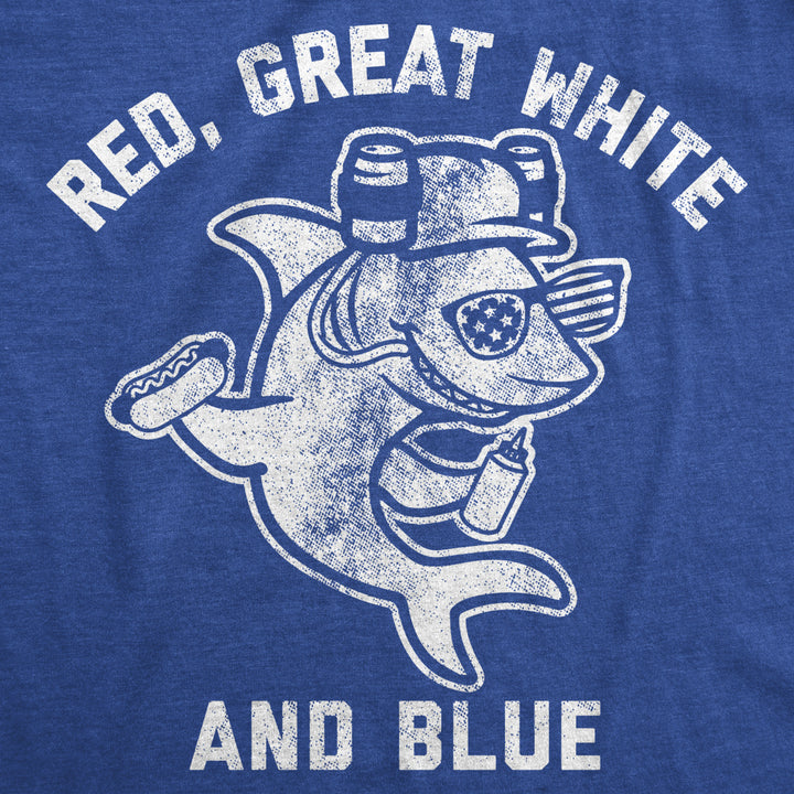 Mens Red Great White And Blue Tshirt Funny 4th Of July Shark USA Patriotic Graphic Tee Image 2