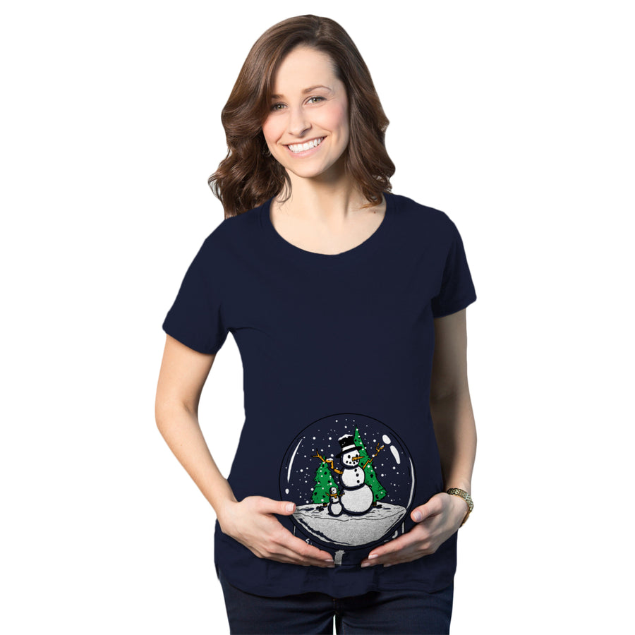 Maternity Snow Globe T Shirt Funny Cute Christmas Reveal Pregnancy Announcement Image 1