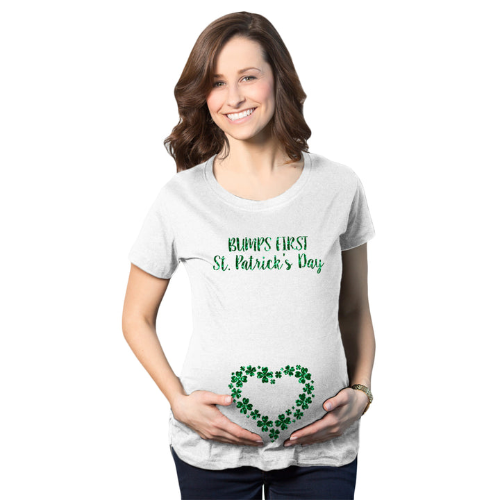 Maternity Bumps First Saint St Patricks Day T Shirt Cute Reveal Pregnancy Tee Image 1