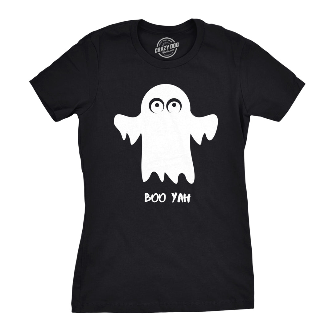 Womens Boo Yah Funny Spooky Cute Halloween Fall Ghost T shirt Image 1