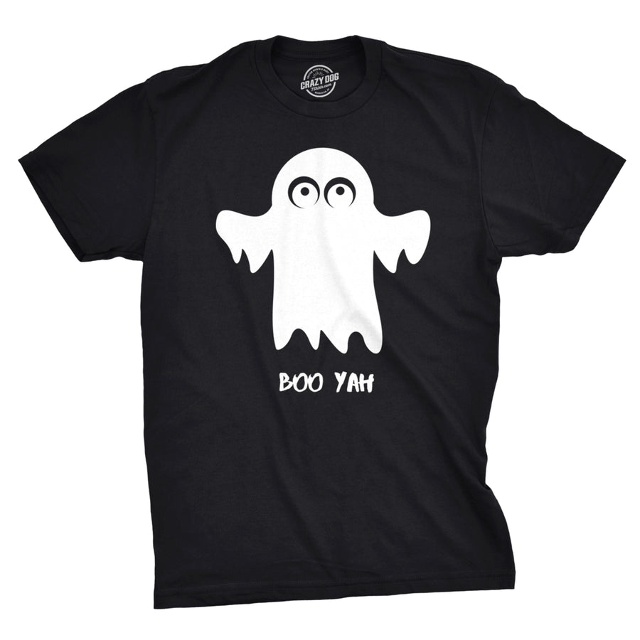 Mens Boo Yah Funny Spooky Cute Halloween October Fall Ghost T shirt Image 1