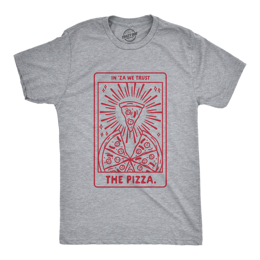 Mens In Za We Trust Pizza Tshirt Funny Tarot Card Pizza Slice Fortune Teller Graphic Tee Image 1