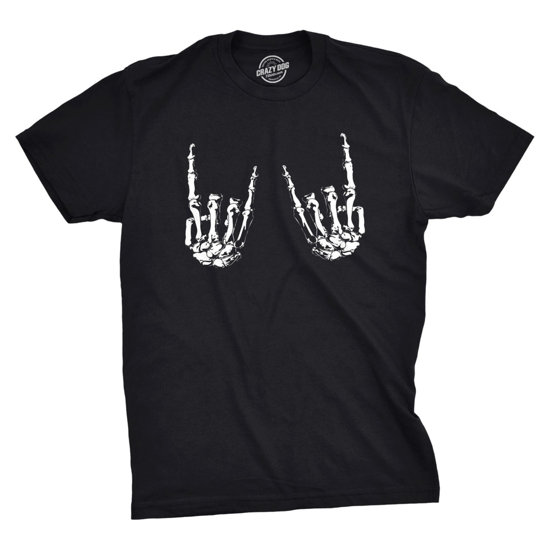 Mens Heavy Metal Bones Hands Tshirt Funny Rock On Halloween Tee Image 1