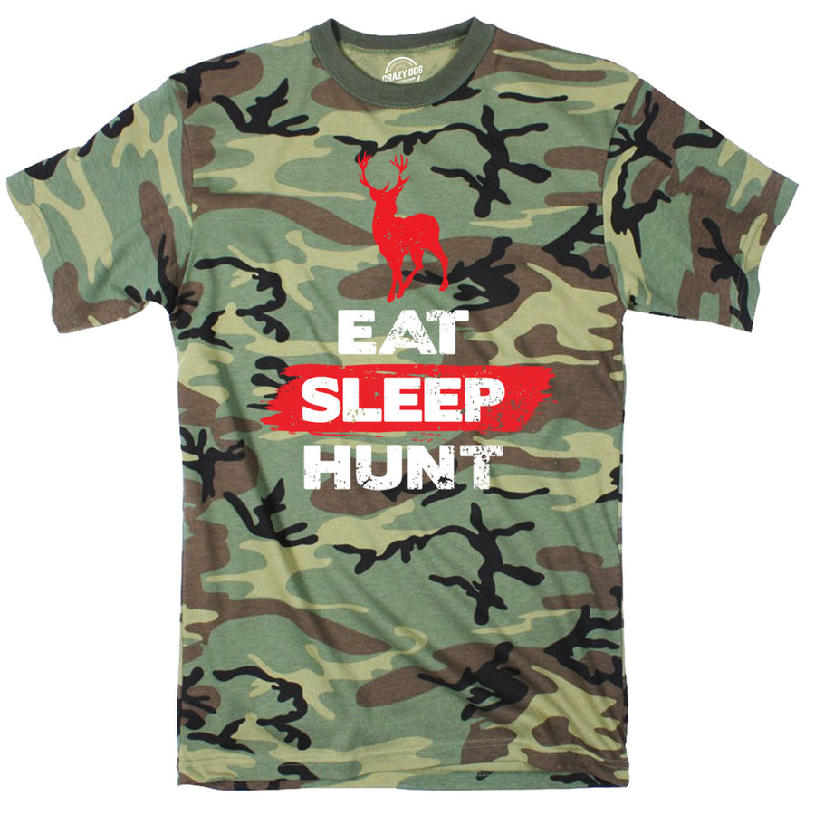 Mens Eat Sleep Hunt Funny Deer Hunting Camouflage Print T shirt Image 1