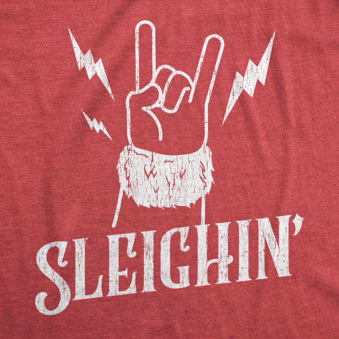 Mens Sleighin Tshirt Funny Santa Claus Christmas Rock And Roll Metal Fingers Graphic Tee Image 2