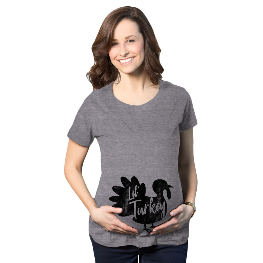 Maternity Lil Turkey Tshirt Funny Thanksgiving Pregnancy Tee Image 1