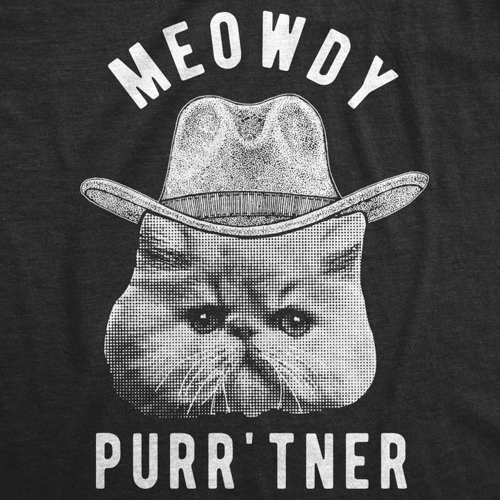 Womens Meowdy Purrtner T Shirt Hilarious Cowboy Cat Tee Kitty Owner Gift Image 2