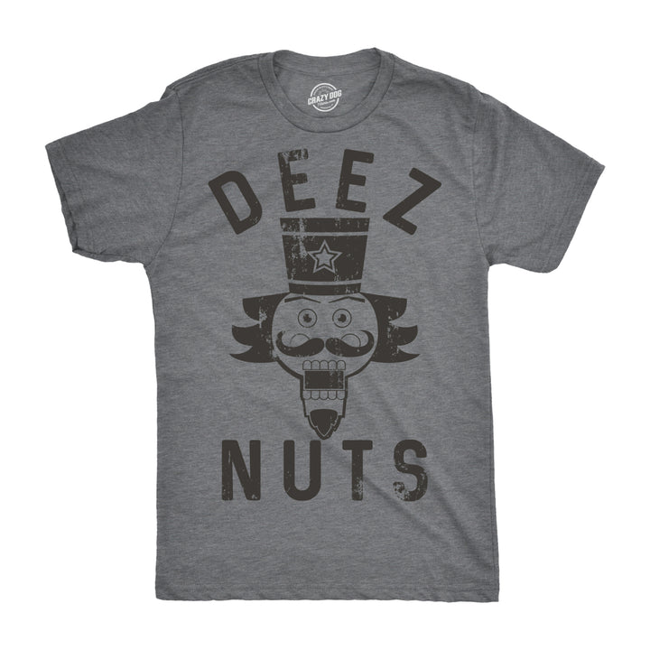 Mens Deez Nuts T shirt Funny Christmas Nutcracker Sarcastic Graphic Tee For Guys (Dark Heather Grey) - 4XL Image 1