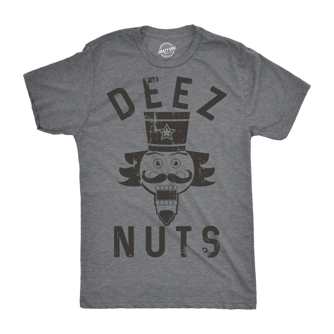 Mens Deez Nuts T shirt Funny Christmas Nutcracker Sarcastic Graphic Tee For Guys (Dark Heather Grey) - 5XL Image 1