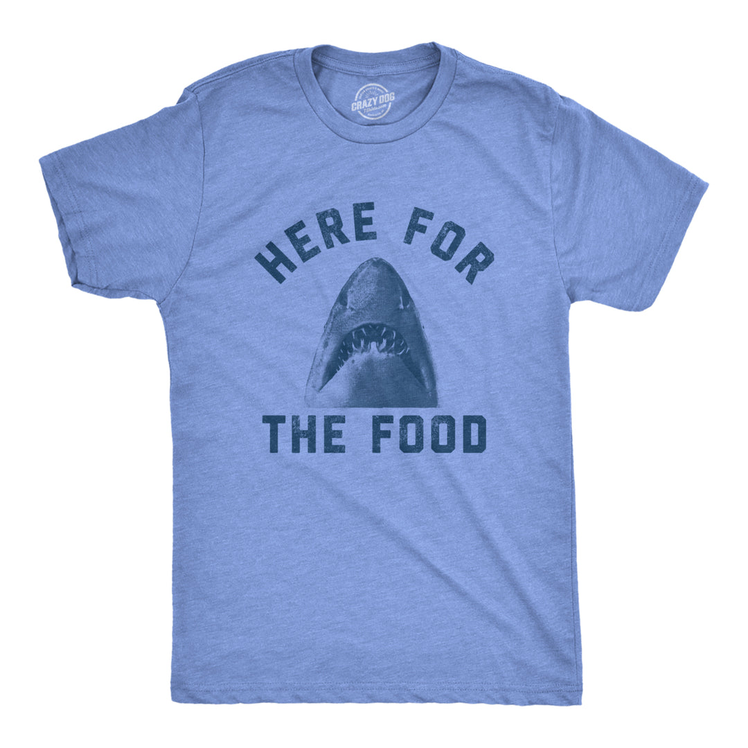 Mens Here For The Food Tshirt Funny Shark Novelty Great White Graphic Tee Image 1