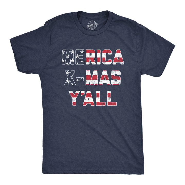 Mens Merica X-Mas YAll Tshirt Funny Merry Christmas USA America Patriotic Holiday Tee Image 1