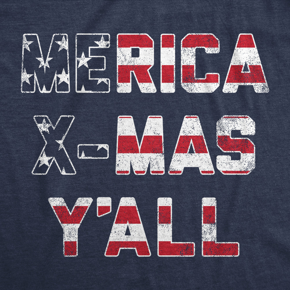 Mens Merica X-Mas YAll Tshirt Funny Merry Christmas USA America Patriotic Holiday Tee Image 2