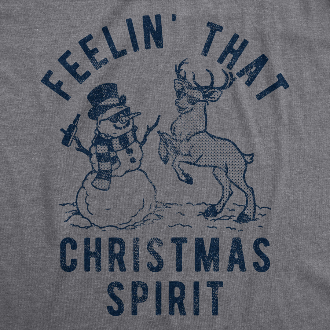 Womens Feelin That Christmas Spirit Tshirt Funny Reindeer Snowman Party Graphic Tee Image 2