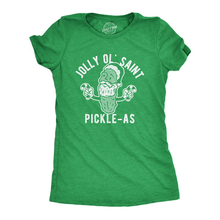 Womens Jolly Ol Saint Pickle-As Tshirt Funny Christmas Santa Pickle Graphic Tee Image 1