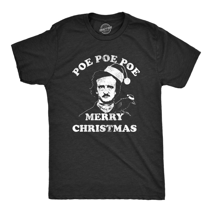 Mens Poe Poe Poe Merry Christmas Tshirt Funny Edgar Allan Poe Book Lover Tee Image 1