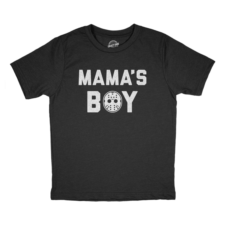Youth Mamas Boy Tshirt Funny Halloween Horror Movie Hockey Mask Graphic Tee Image 1