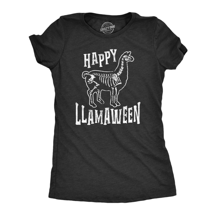 Womens Happy Llamaween Tshirt Funny Llama X-Ray Skeleton Halloween Tshirt Image 1