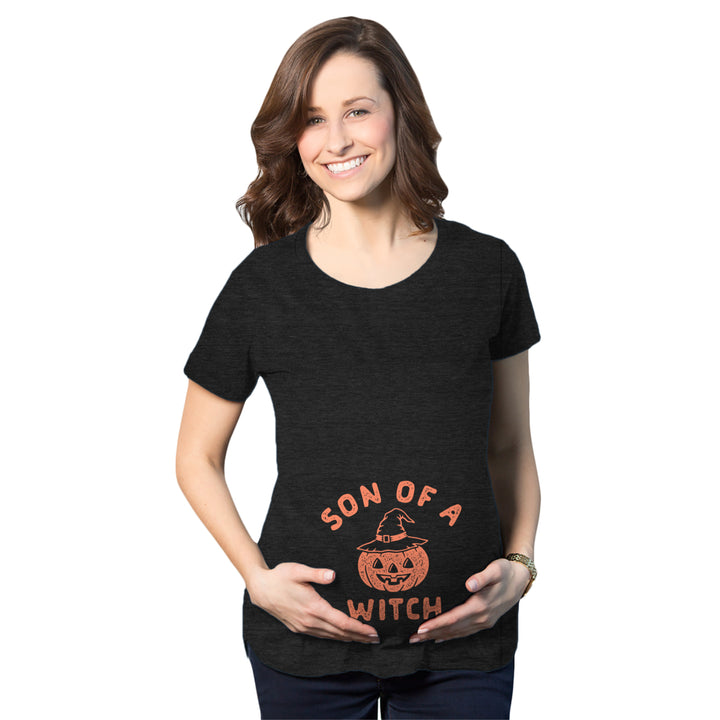 Maternity Son Of A Witch Tshirt Funny Halloween Jack-o-lantern Pregnancy Tee Image 1